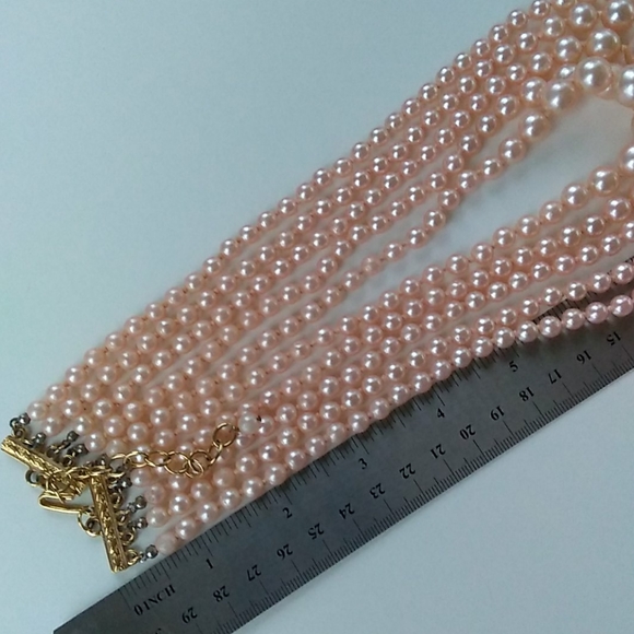 VINTAGE KJL 5-Strand Soft Pink Glass Pearl Necklace - Picture 13 of 16